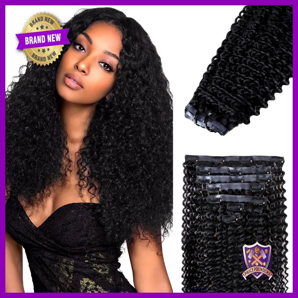 Seamless Clip In Hair Extensions Human Hair Kinky Curly 18 Inch 7pcs Natural
